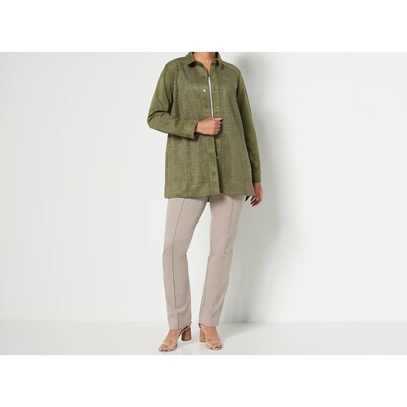 New Womens Isaac Mizrahi Live 4 T Tall 24/7 Straight Pant Stonewall Grey Tan - Picture 6 of 8